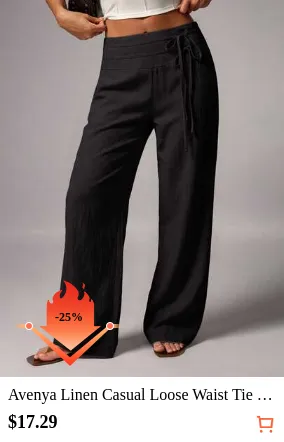 Avenya Linen Casual Loose Waist Tie Decor Floor Length Pants