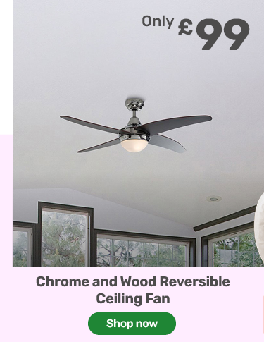 Chrome and Wood Reversible Ceiling Fan. 25% off with code TAKE25