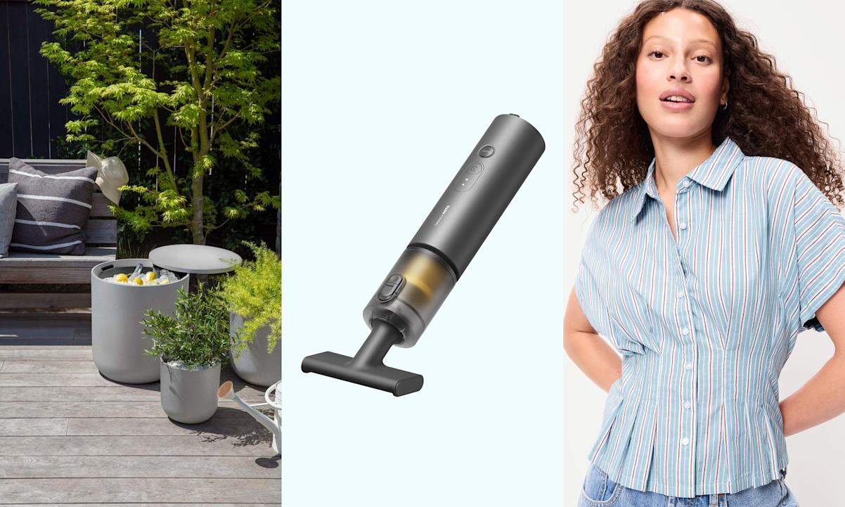 side table, handheld vacuum, ruched top