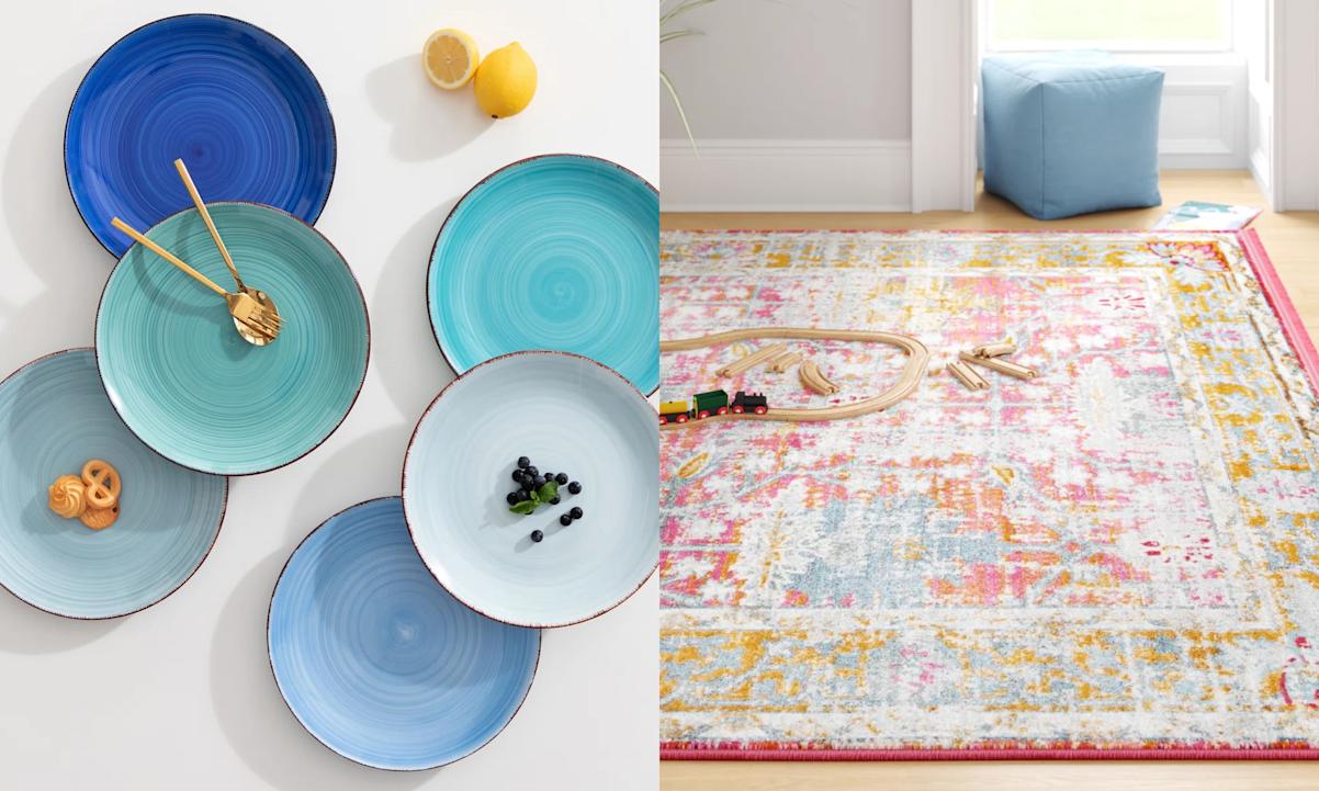 dinner plates, area rug