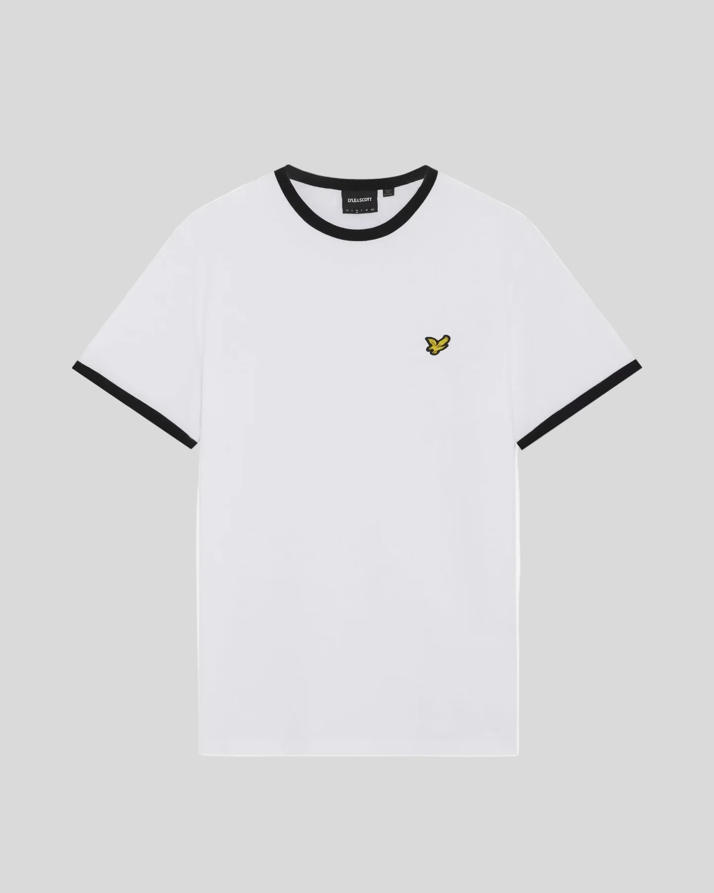 Man wears Ringer Cotton Crew Neck T-Shirt in White & Jet Black