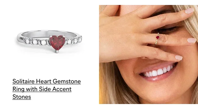 Solitaire Heart Gemstone Ring with Side Accent Stones