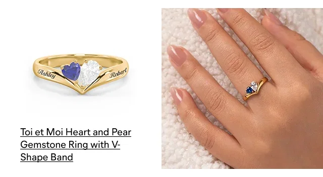 Toi et Moi Heart and Pear Gemstone Ring with V-Shape Band
