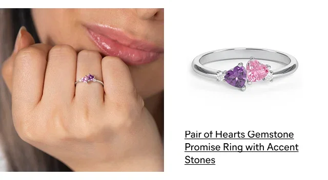 Pair of Hearts Gemstone Promise Ring with Accent Stones