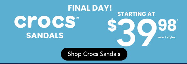 Crocs sandals starting at $39.98* shop Crocs Sandals