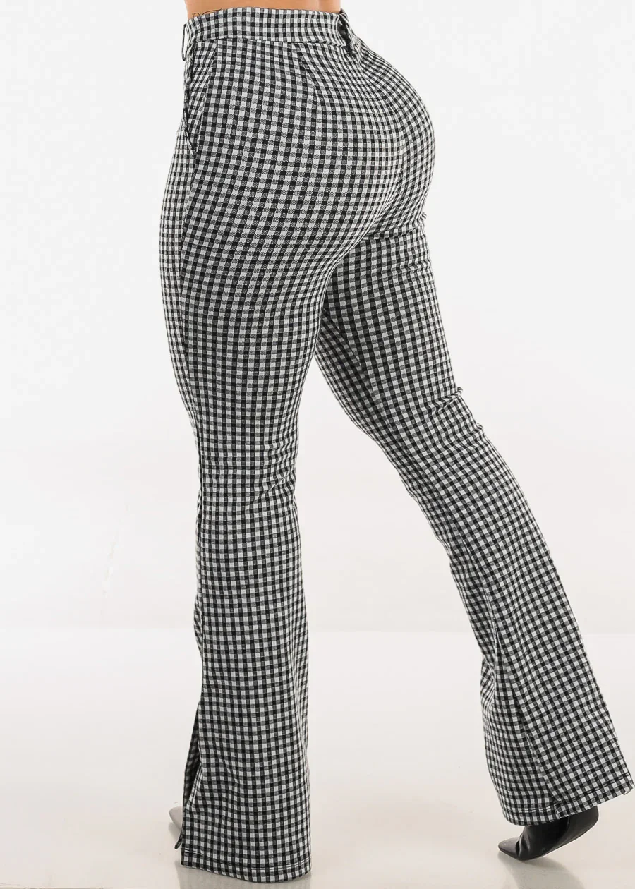 Image of Butt lift High Waist Plaid Flared Pants B&W