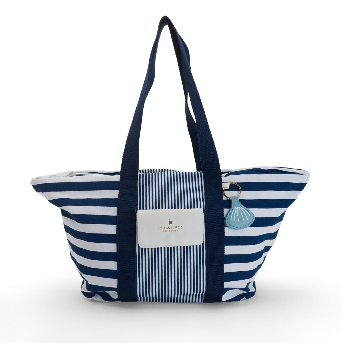 London Fog Large Striped Canvas Tote with Charm