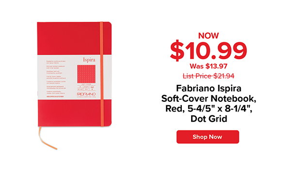 Fabriano Ispira Soft-Cover Notebook - Red, 5-4/5" x 8-1/4", Dot Grid