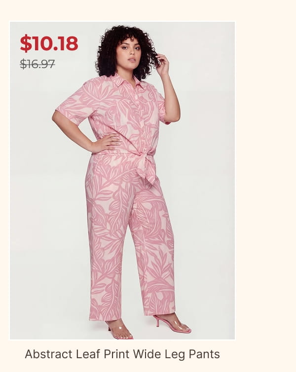 Shop Plus Size Abstract Leaf Print Wide Leg Pants