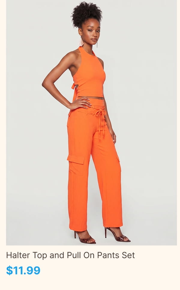 Shop Cropped Halter Top and Tie Front Detail Pull On Pants