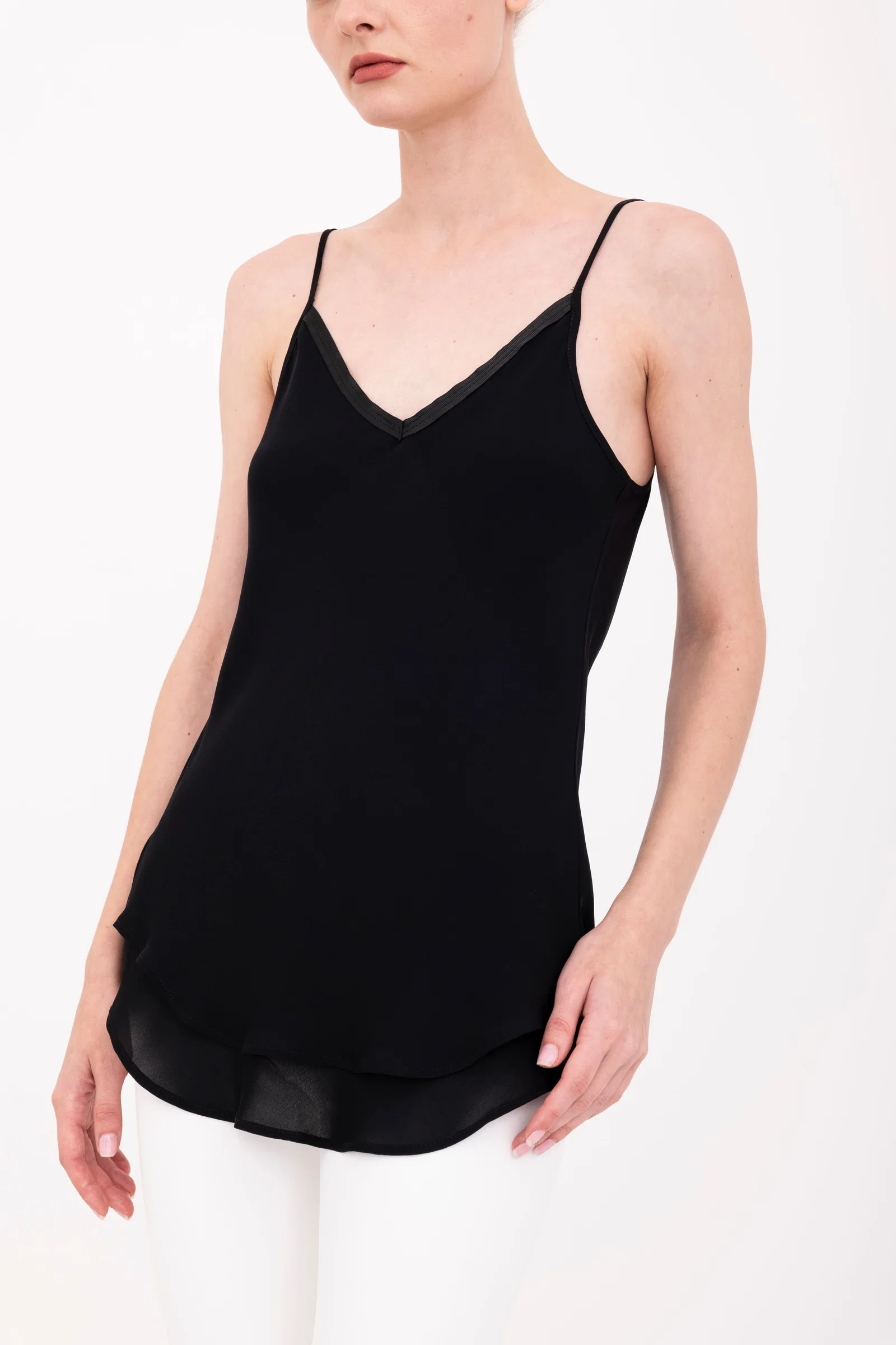 Image of Silk Georgette Bias Double Layered Camisole - BELLE