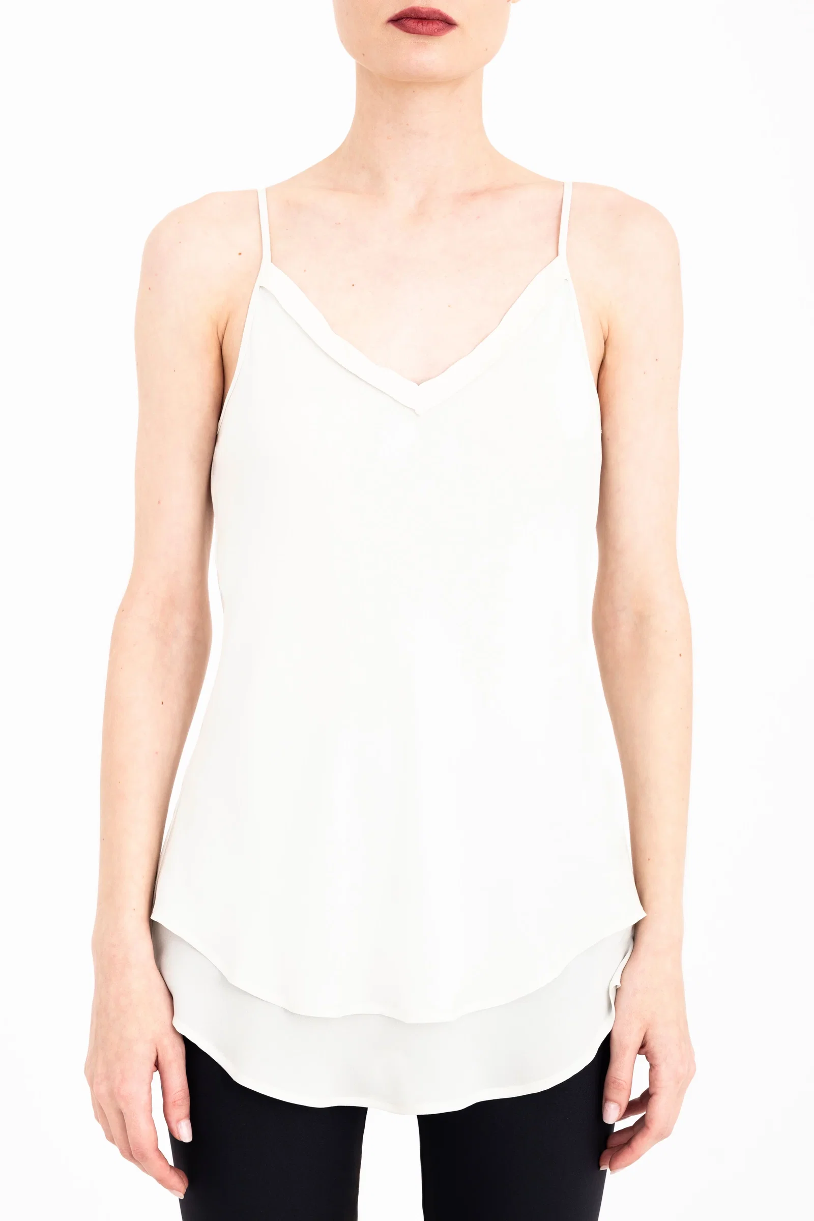 Image of Silk Georgette Double Layer Bias Camisole with Vegan Leather trim - CELESTE