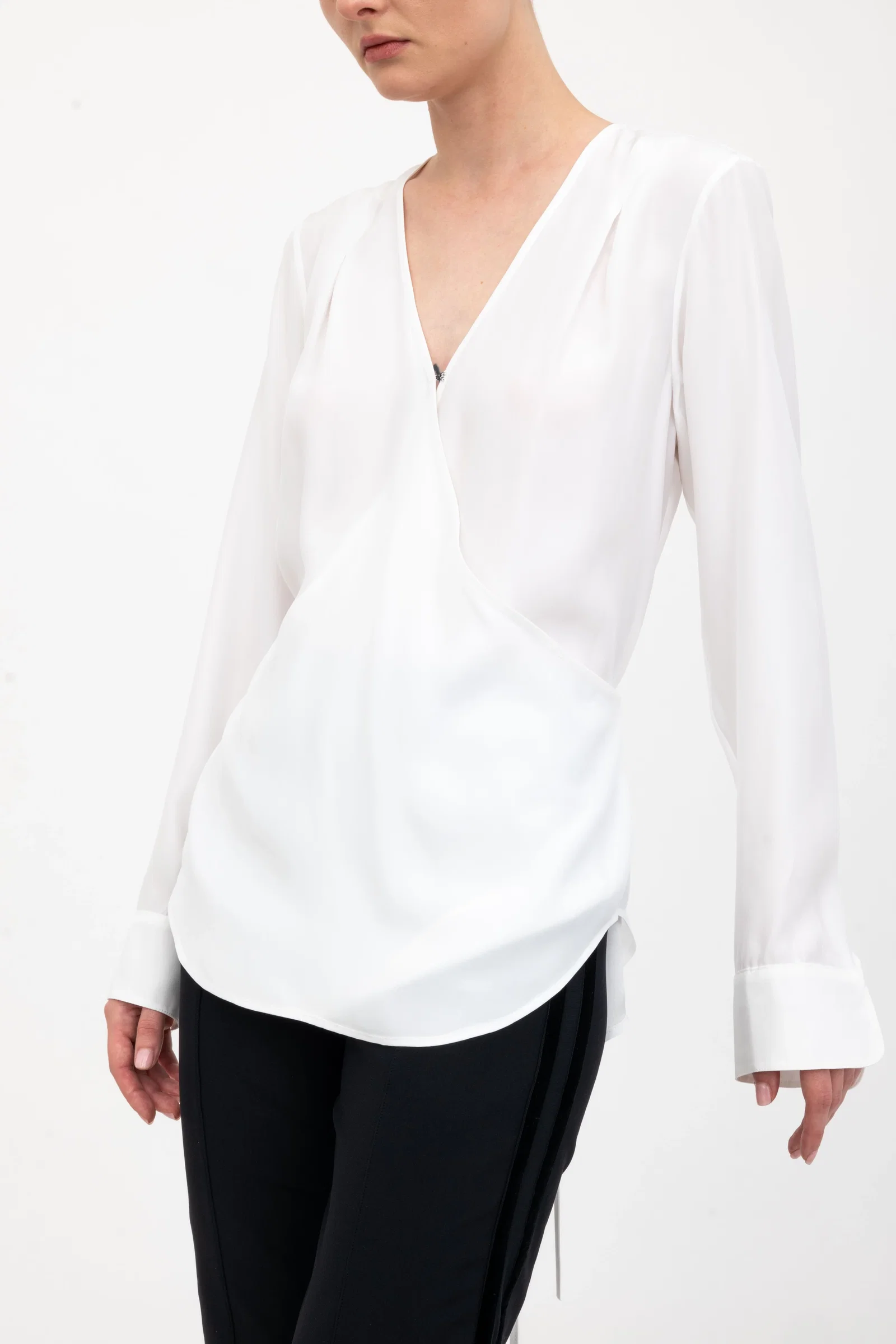 Image of Silk Surplice Top with Wrap Tie - AMBROSE