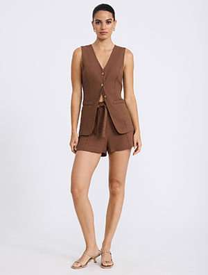 Linen-Blend High Waisted Drawstring Shorts