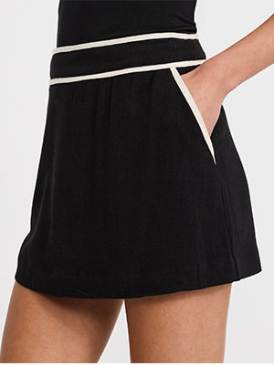 Linen-Blend Tipped High Waisted Mini Skirt