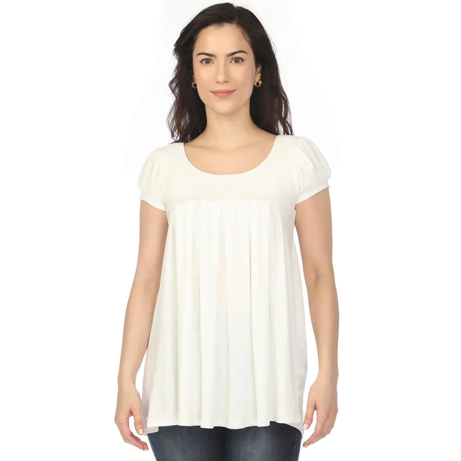 Image of Women's Cap Sleeve Pleated Top - Off-White
