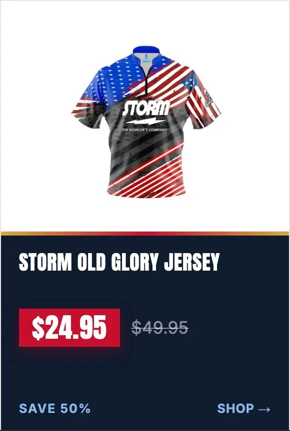Storm Old Glory '24 Quick Ship CoolWick Sash Zip Bowling Jersey, now $24.95, was $49.95, save 50%