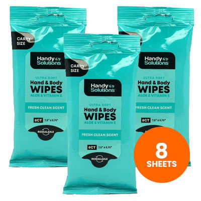 Hand & Body Wipes - 8 Pack, Aloe & Vitamin E