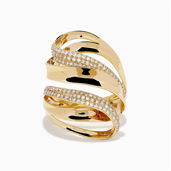 14K Yellow Gold Diamond Sculptural Ribbon Statement Ring