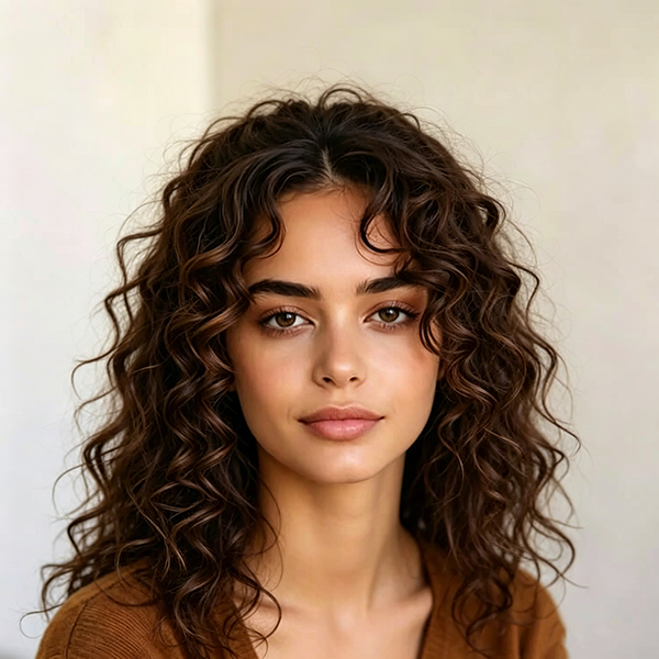 Natural Brown Curly Hair with Bangs Pre Plucked 360 Lace Front Human Hair Wigs