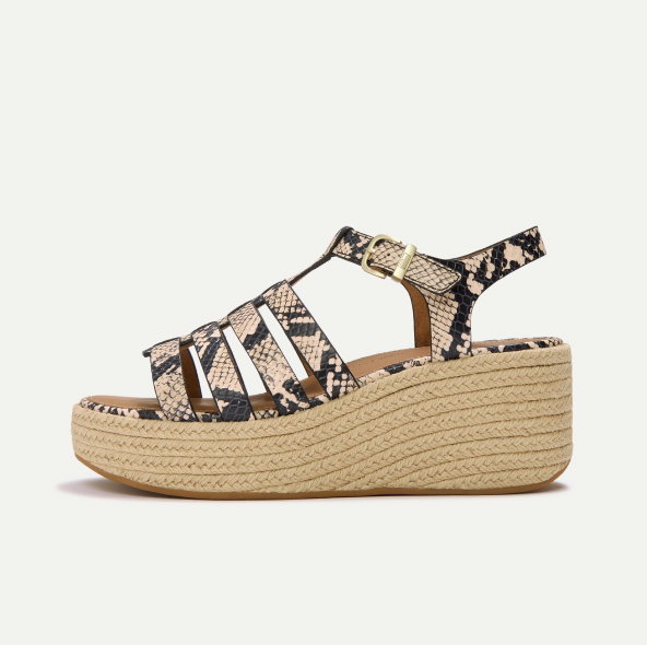 PLATFFORMS Leather Espadrille Wedge Sandals - Taupe Snake