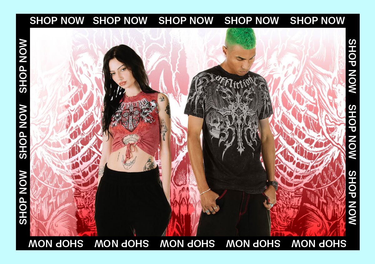 Shop Affliction, including graphic tees, crop tops and more