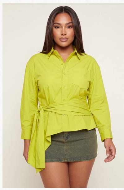 Shop Plus Size Tie Waist Asymmetrical Shirt