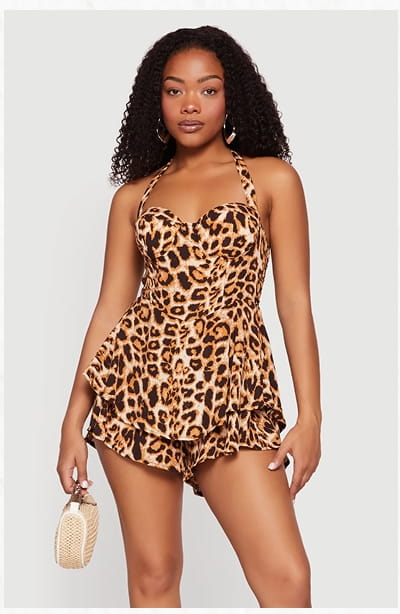 Shop Leopard Print Bustier Halter Romper