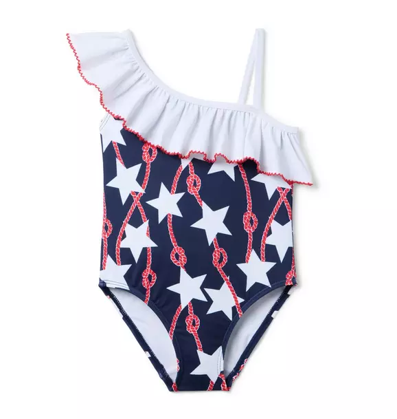 Star Ruffle Shoulder Swimsuit