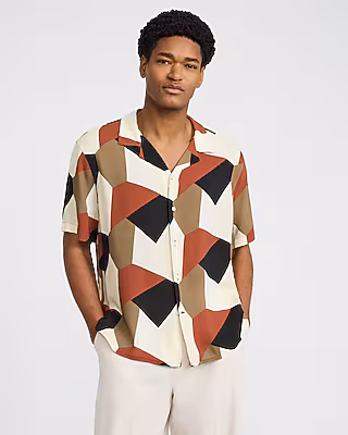 Geo Abstract Rayon Short Sleeve Shirt