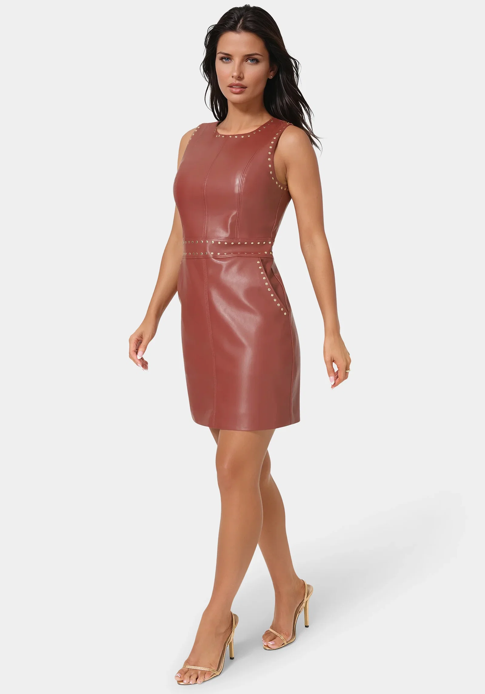 Image of Faux Leather Stud Seam Dress