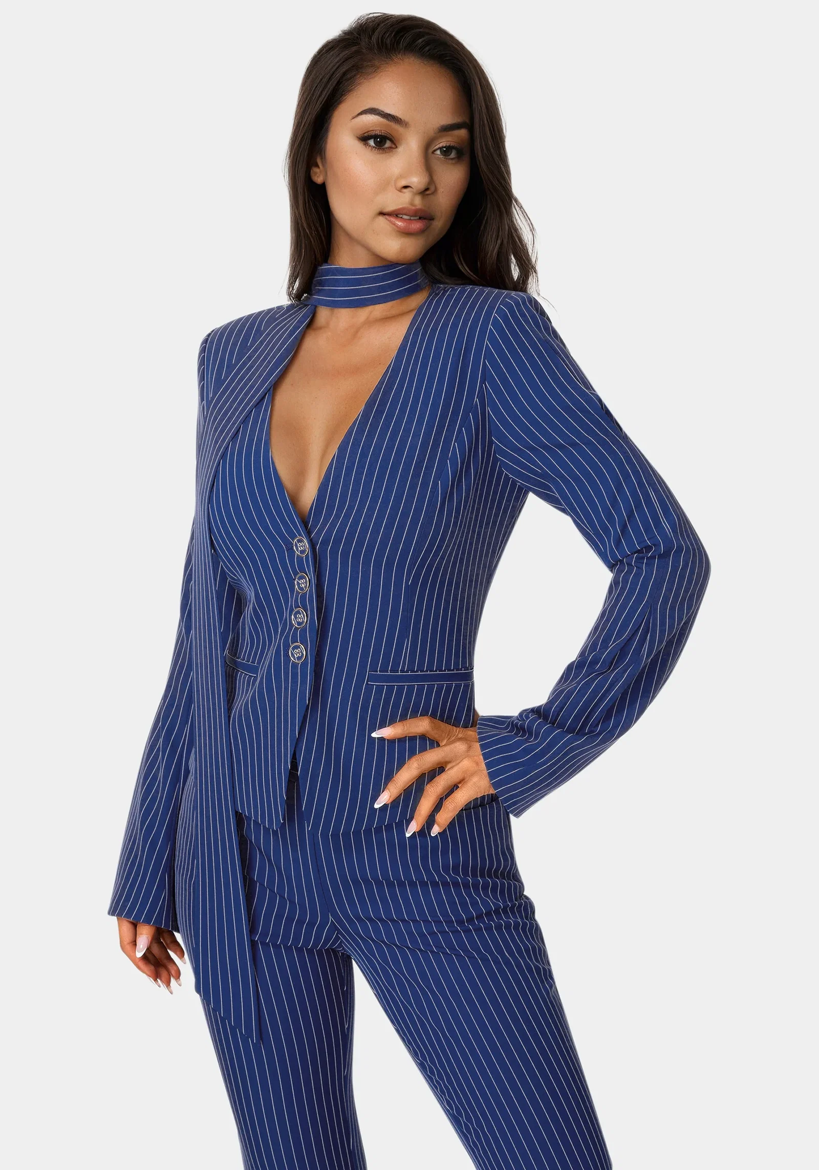 Image of Tailored Stripe Scarf Blazer