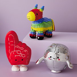 Pinata, foam finger and mini disco ball.