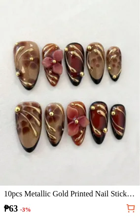 10pcs Metallic Gold Printed Nail...