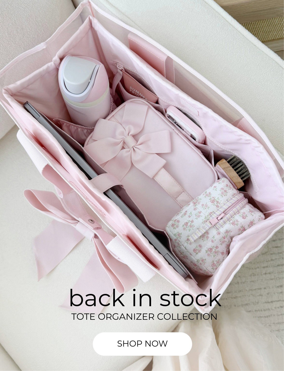 The Ballet Pink Bow Jelly Tote fitted with a Ballet Pink Tote Organizer
