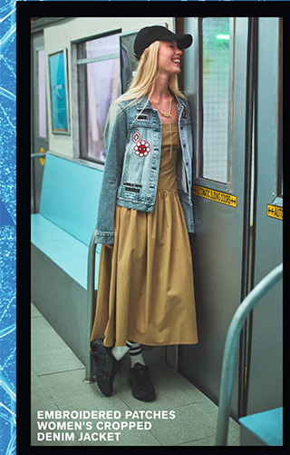 Embroidered Patches Women's Cropped Denim Jacket