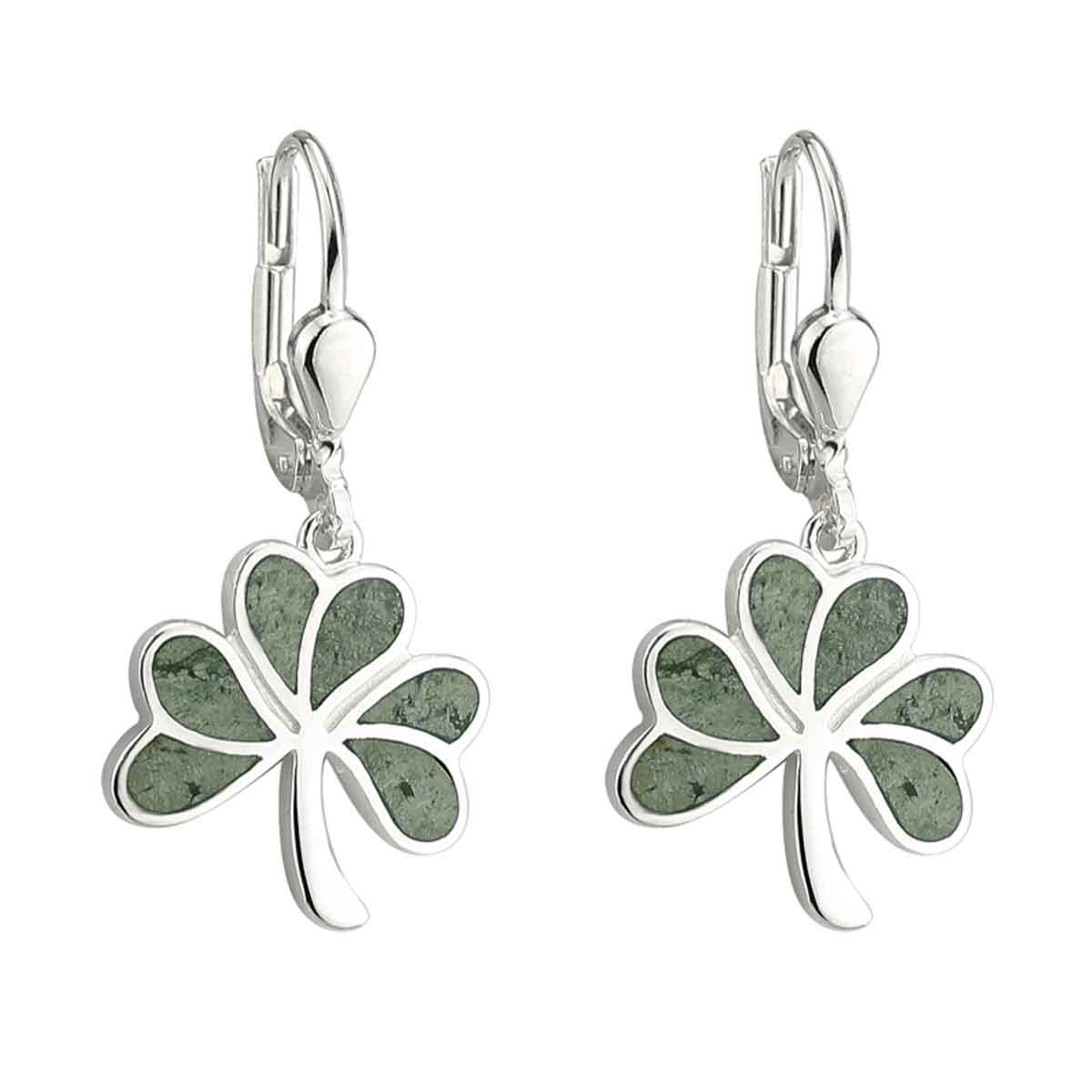 Image of Silver Connemara Marble Shamrock Drop Earrings