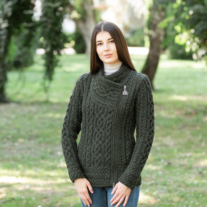 Image of Women's Cable Side Zip Aran Cardigan