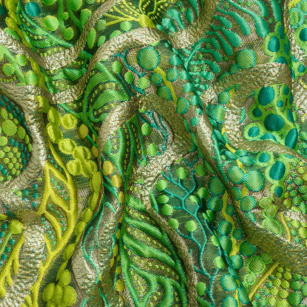 Image of Metallic Gold and Lime Green Organic Flow Luxury Brocade