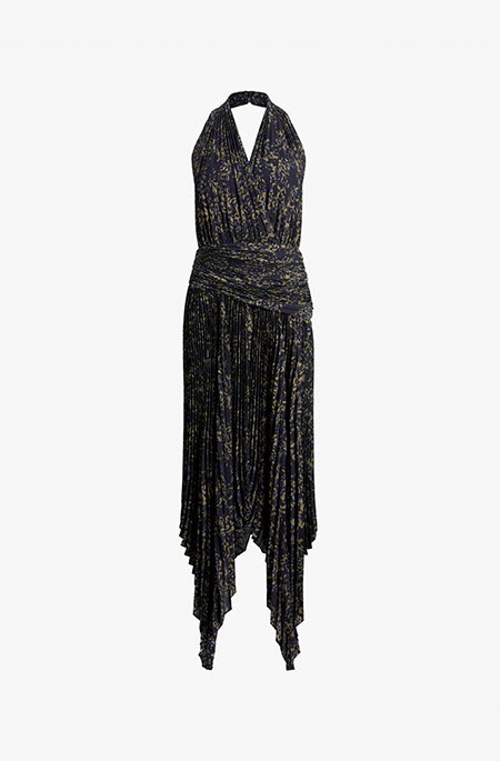 Paulina Dress in Pleated Georgette in Black multi