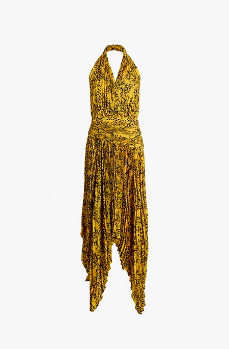 Paulina Dress in Pleated Georgette in Gold multi