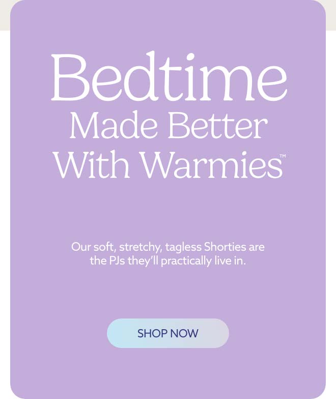 A purple text card. Shop Warmies Pajamas