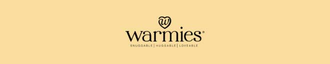 Warmies logo on yellow. Shop Warmies.