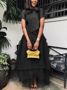 Image of Elegant Solid Tailored Tiered Maxi Dress