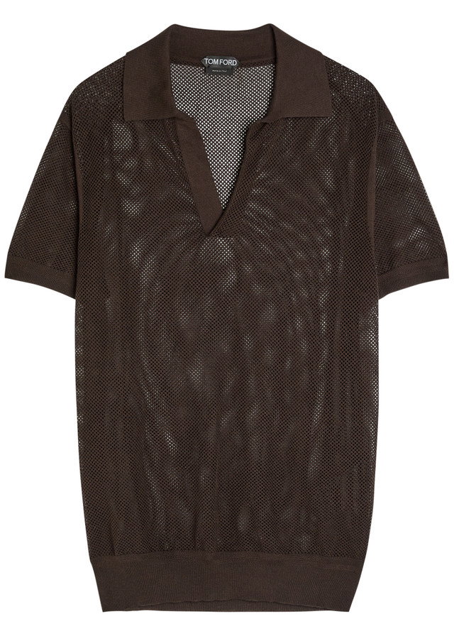 TOM FORD Crochet-knit sheer cotton and silk-blend polo shirt