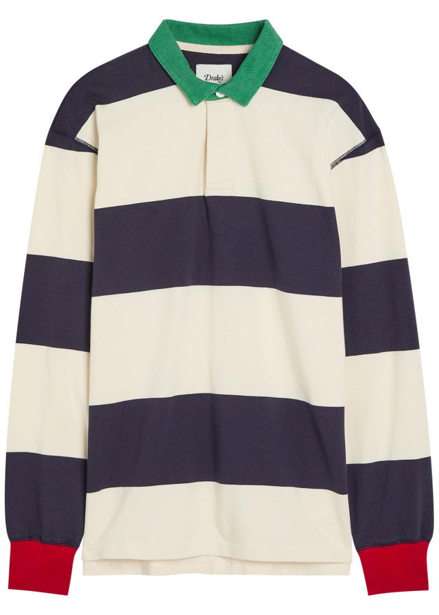 DRAKE'S Striped cotton polo rugby top