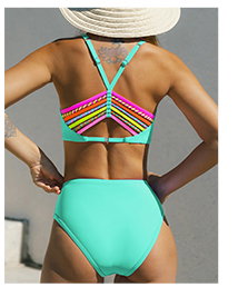 Color Contrast Patchwork Mid Waist Big Triangle Bikini Set