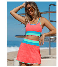 3-Piece Colorblock Bikini Set with Skirt