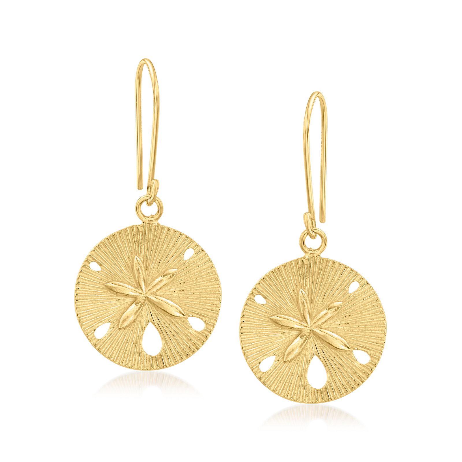 Image of 18kt Gold Over Sterling Textured and Polished Sand Dollar Drop Earrings