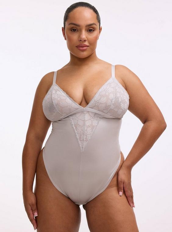 Ava Shine Lace & Shine Thong Bodysuit
